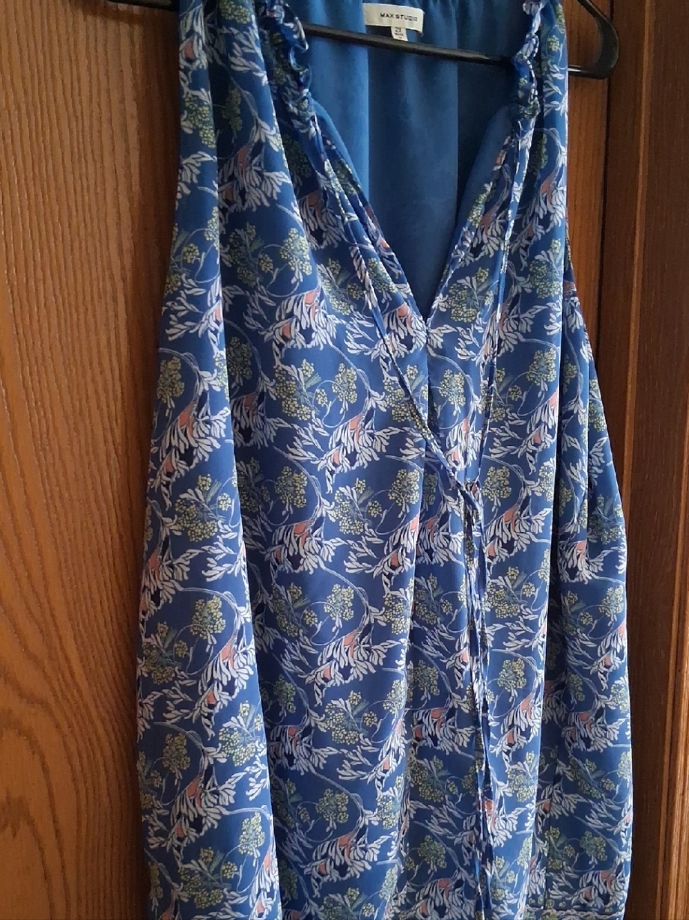 Max Studio Blue Floral Sleeveless Summee Top with Pink and Green Accents